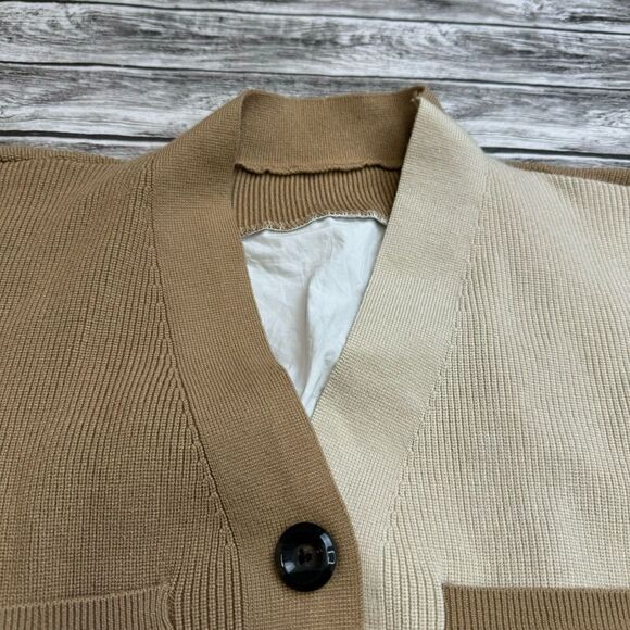 Soak & Sepia Women's Oversized Button Down Cardigan Sweater Blouse Brown White - Picture 3 of 14